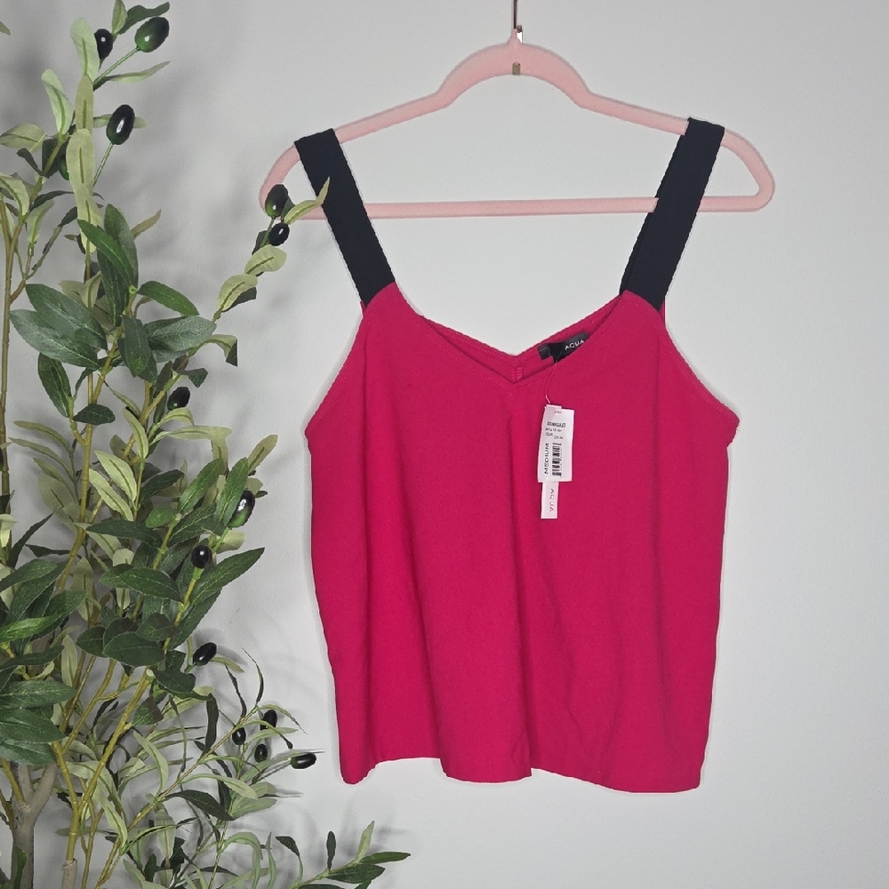 NWT Aqua Fuchsia Camisole with Black Straps Sz M